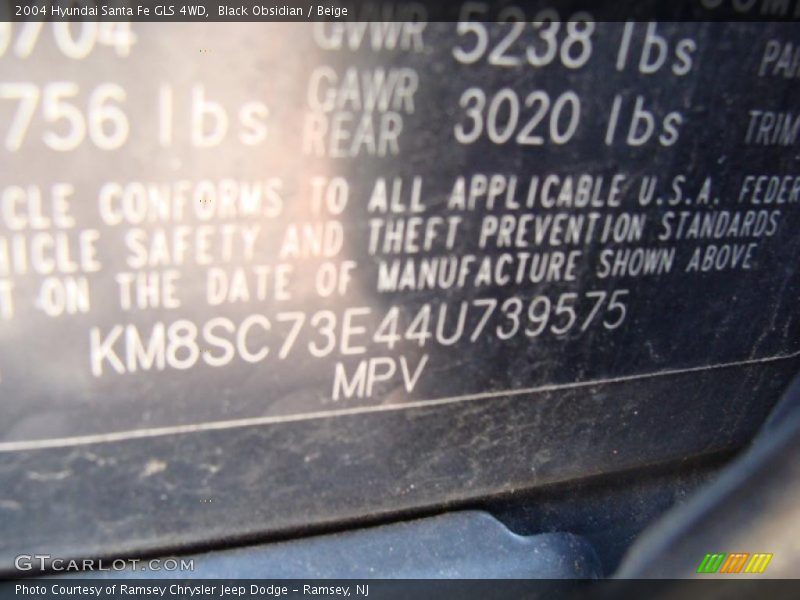 Black Obsidian / Beige 2004 Hyundai Santa Fe GLS 4WD