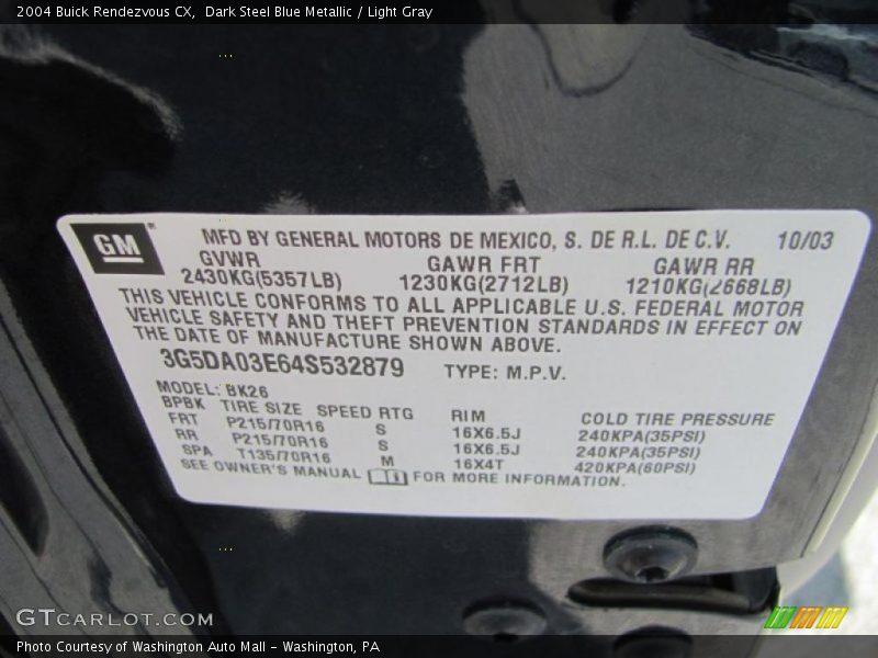 Dark Steel Blue Metallic / Light Gray 2004 Buick Rendezvous CX