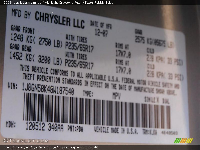 Light Graystone Pearl / Pastel Pebble Beige 2008 Jeep Liberty Limited 4x4