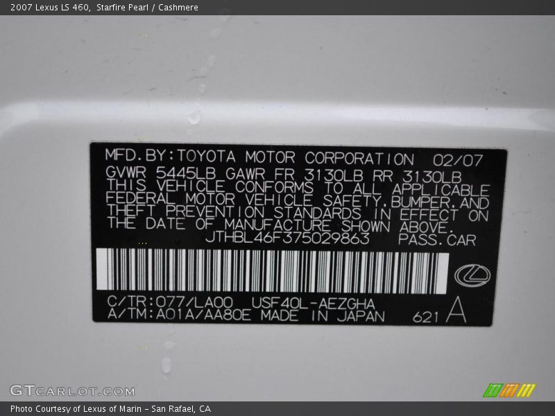 Starfire Pearl / Cashmere 2007 Lexus LS 460