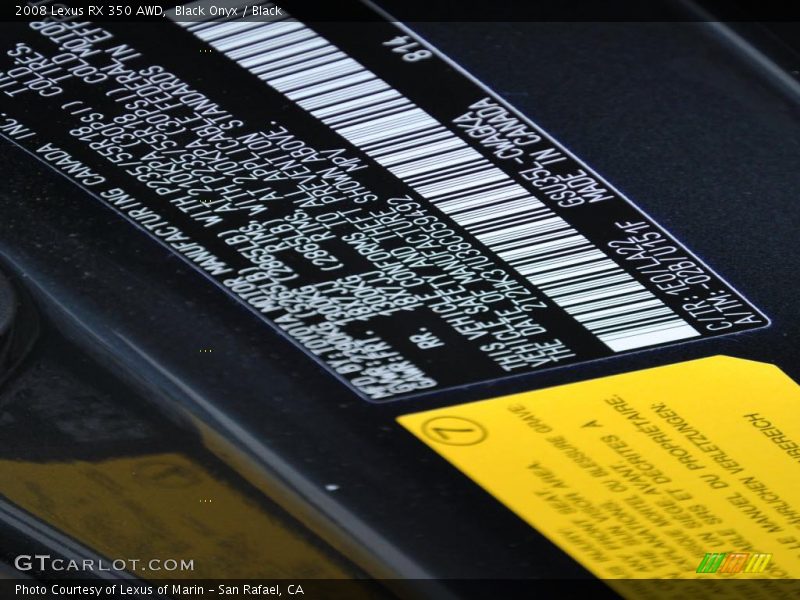 Black Onyx / Black 2008 Lexus RX 350 AWD