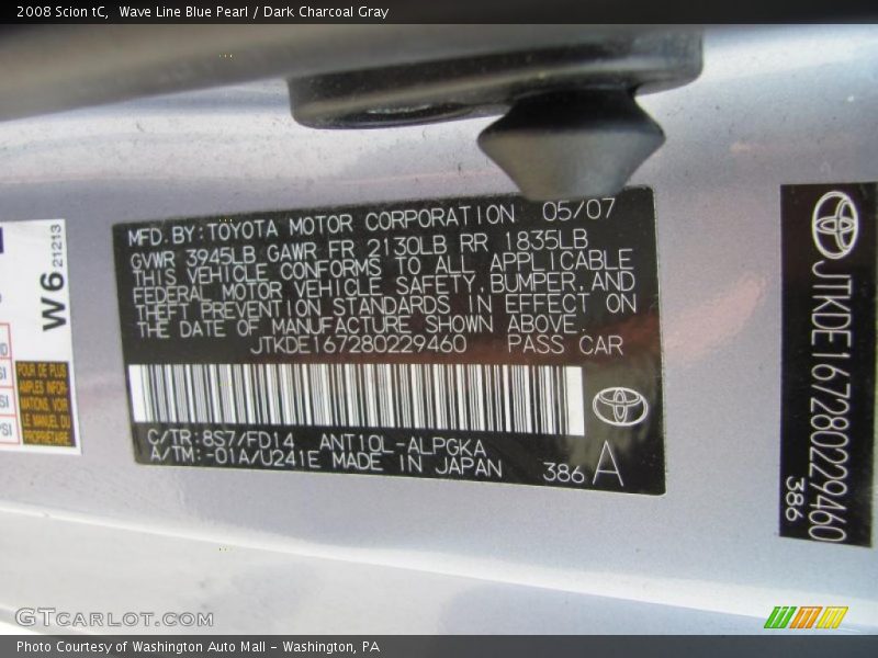 Wave Line Blue Pearl / Dark Charcoal Gray 2008 Scion tC