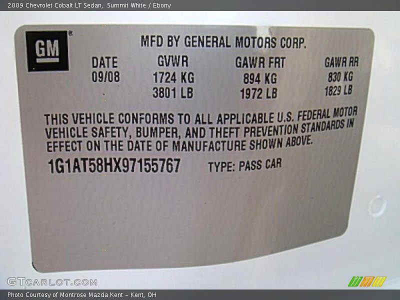 Summit White / Ebony 2009 Chevrolet Cobalt LT Sedan