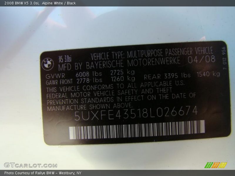 Alpine White / Black 2008 BMW X5 3.0si