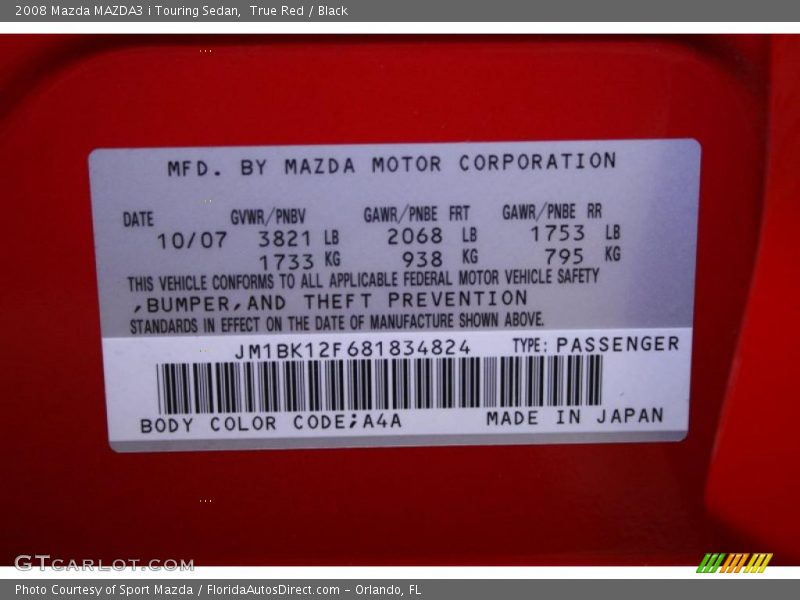 True Red / Black 2008 Mazda MAZDA3 i Touring Sedan