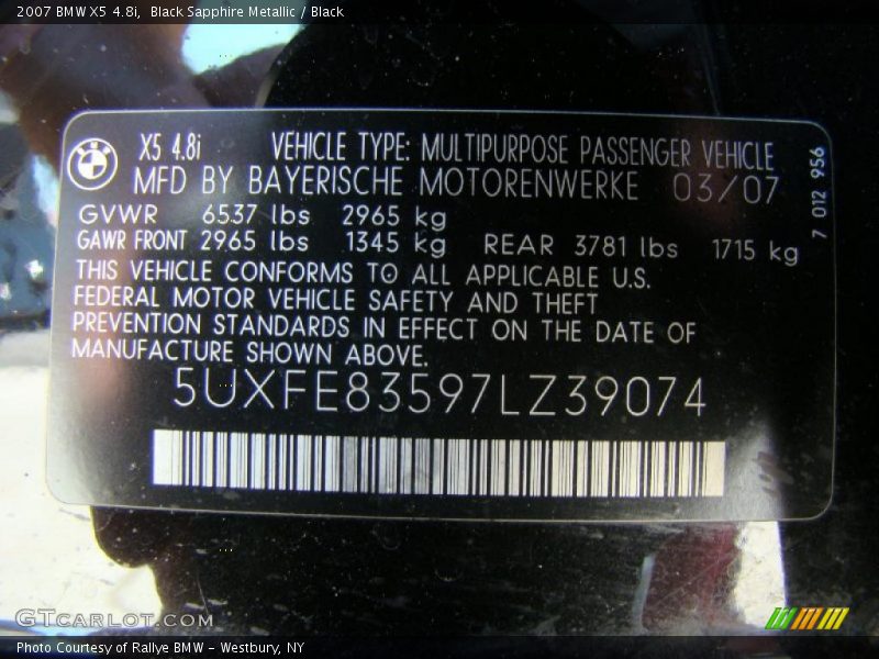 Black Sapphire Metallic / Black 2007 BMW X5 4.8i