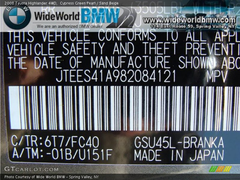 Cypress Green Pearl / Sand Beige 2008 Toyota Highlander 4WD