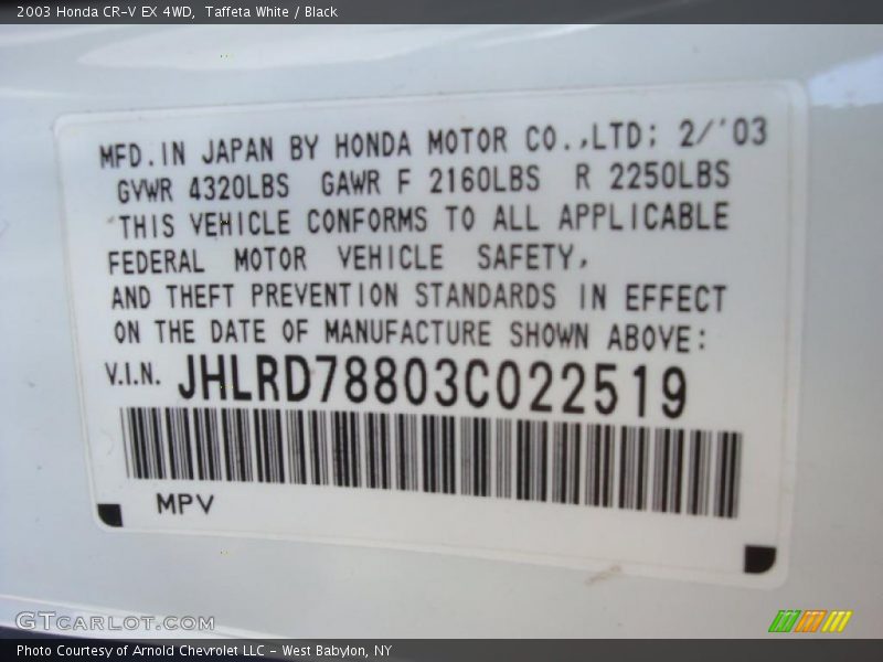 Taffeta White / Black 2003 Honda CR-V EX 4WD