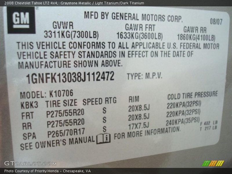 Graystone Metallic / Light Titanium/Dark Titanium 2008 Chevrolet Tahoe LTZ 4x4