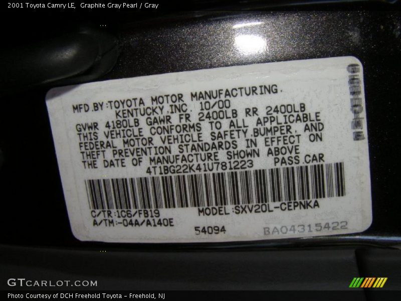 Graphite Gray Pearl / Gray 2001 Toyota Camry LE