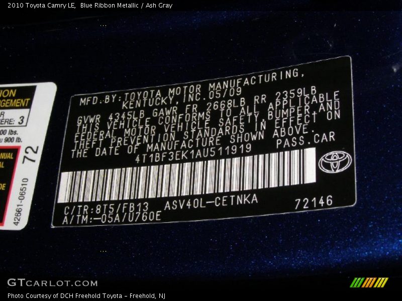 Blue Ribbon Metallic / Ash Gray 2010 Toyota Camry LE