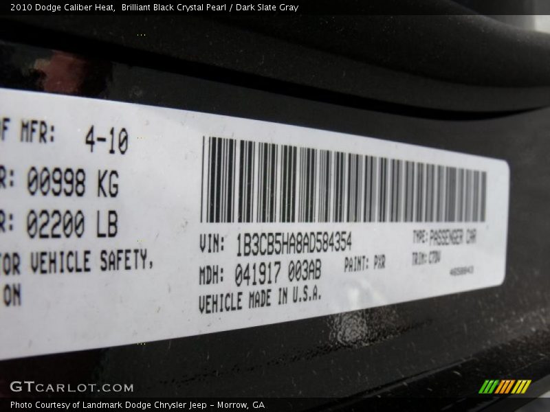 Brilliant Black Crystal Pearl / Dark Slate Gray 2010 Dodge Caliber Heat