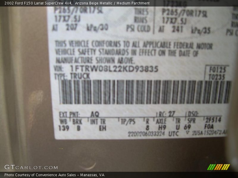 Arizona Beige Metallic / Medium Parchment 2002 Ford F150 Lariat SuperCrew 4x4