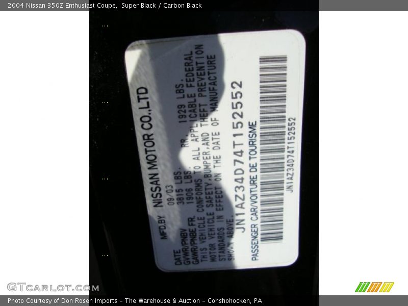Super Black / Carbon Black 2004 Nissan 350Z Enthusiast Coupe
