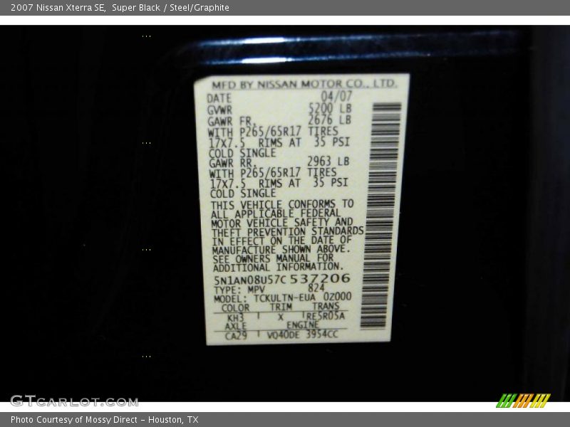 Super Black / Steel/Graphite 2007 Nissan Xterra SE