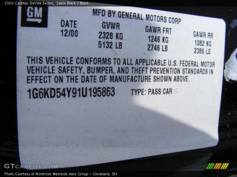 Sable Black / Black 2001 Cadillac DeVille Sedan