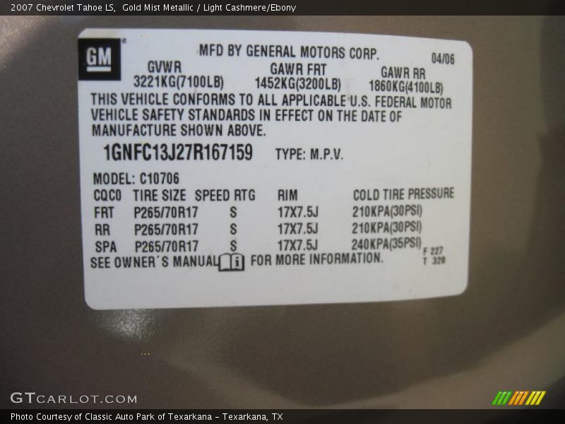 Gold Mist Metallic / Light Cashmere/Ebony 2007 Chevrolet Tahoe LS