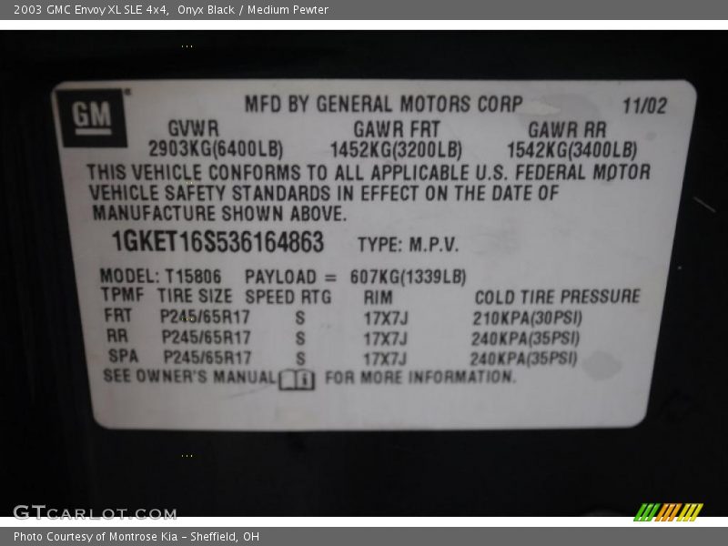 Onyx Black / Medium Pewter 2003 GMC Envoy XL SLE 4x4