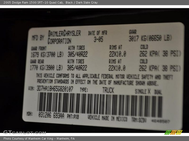 Black / Dark Slate Gray 2005 Dodge Ram 1500 SRT-10 Quad Cab