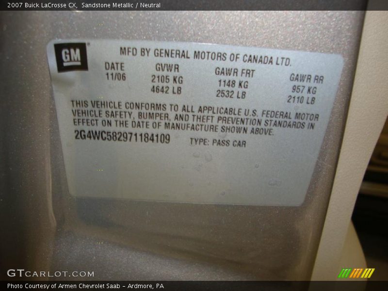 Sandstone Metallic / Neutral 2007 Buick LaCrosse CX