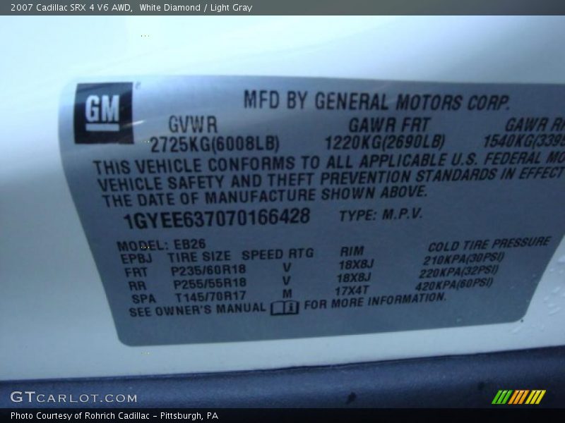 White Diamond / Light Gray 2007 Cadillac SRX 4 V6 AWD