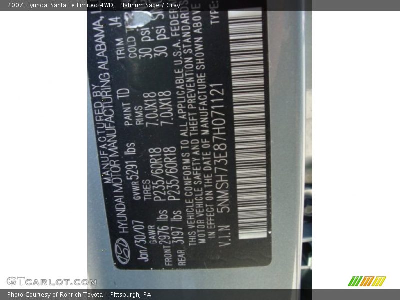 Platinum Sage / Gray 2007 Hyundai Santa Fe Limited 4WD