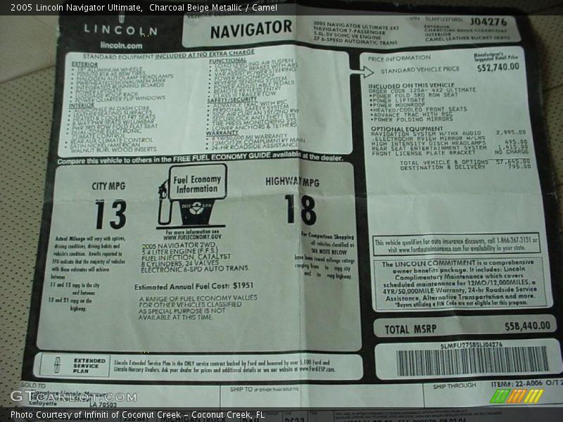 Charcoal Beige Metallic / Camel 2005 Lincoln Navigator Ultimate
