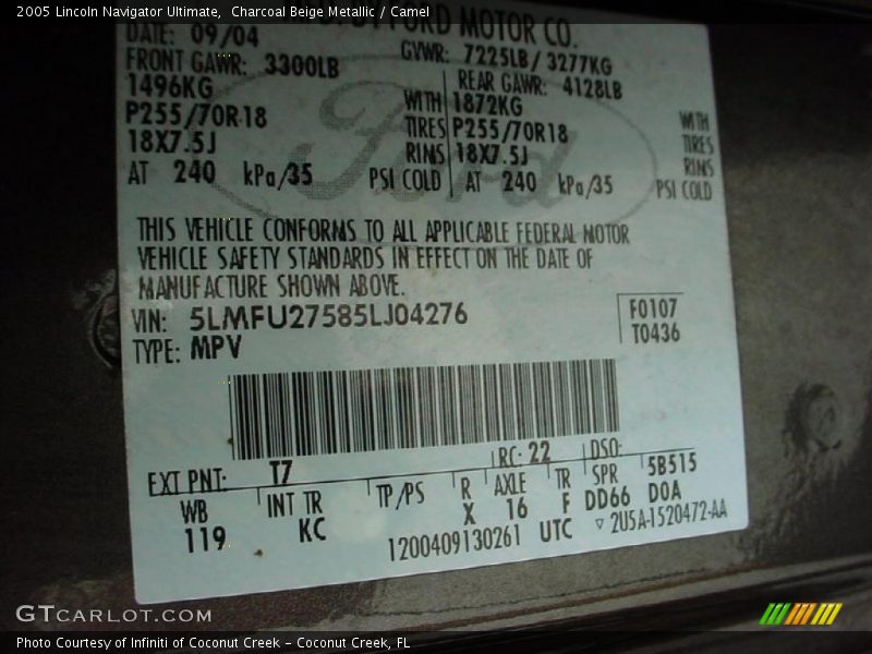 Charcoal Beige Metallic / Camel 2005 Lincoln Navigator Ultimate