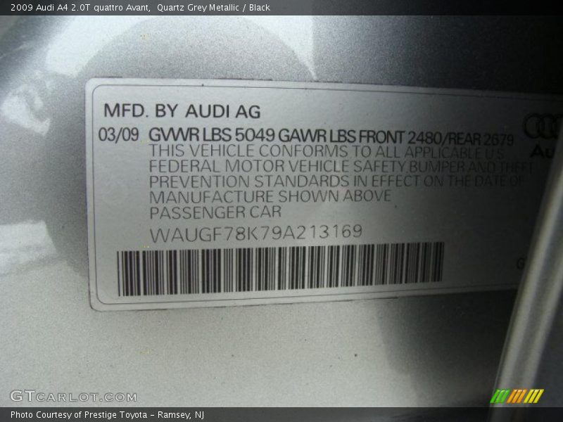Quartz Grey Metallic / Black 2009 Audi A4 2.0T quattro Avant
