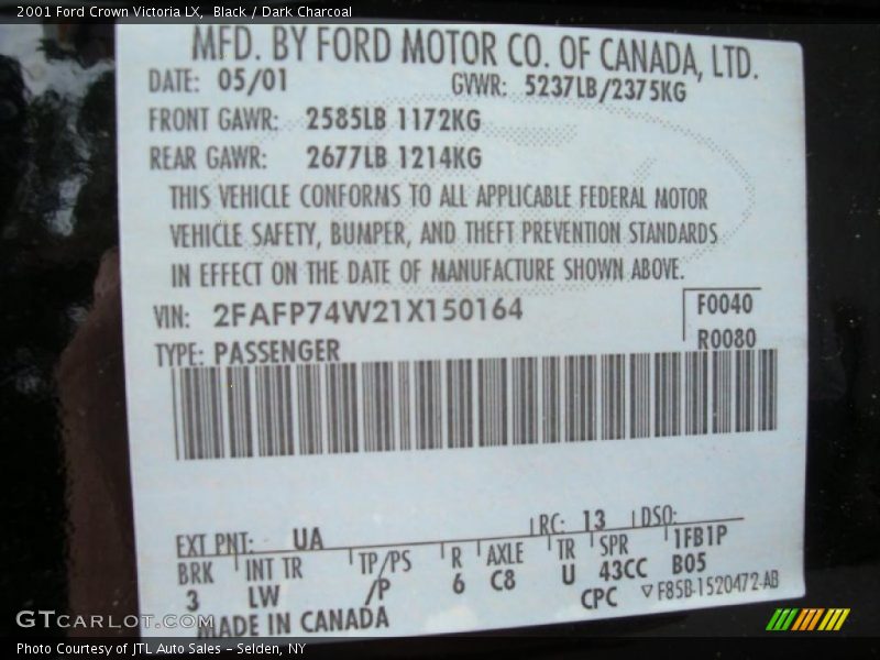 Black / Dark Charcoal 2001 Ford Crown Victoria LX