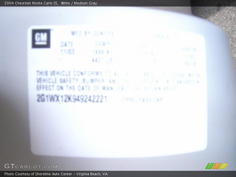 White / Medium Gray 2004 Chevrolet Monte Carlo SS