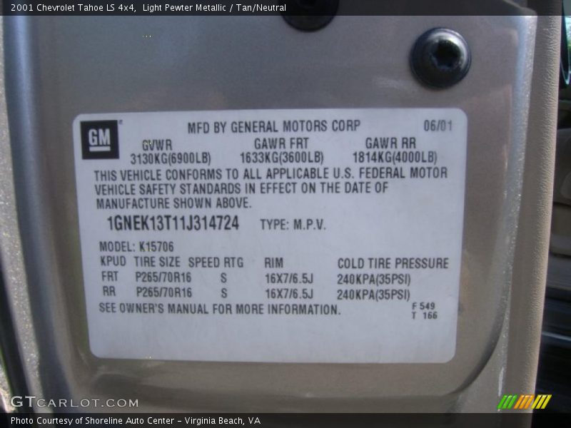 Light Pewter Metallic / Tan/Neutral 2001 Chevrolet Tahoe LS 4x4