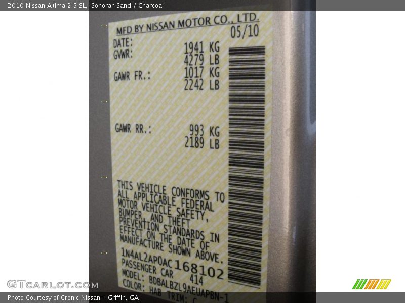 Sonoran Sand / Charcoal 2010 Nissan Altima 2.5 SL