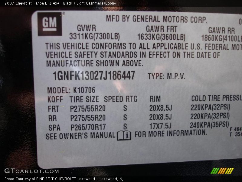 Black / Light Cashmere/Ebony 2007 Chevrolet Tahoe LTZ 4x4