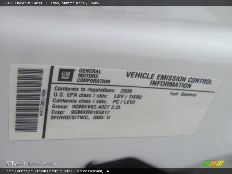 Summit White / Ebony 2010 Chevrolet Cobalt LT Sedan