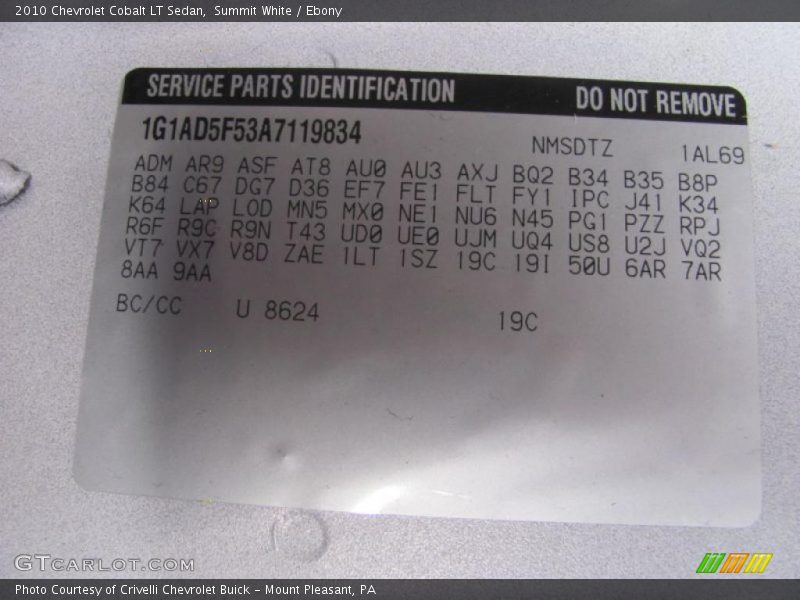 Summit White / Ebony 2010 Chevrolet Cobalt LT Sedan