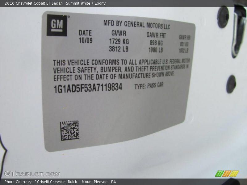 Summit White / Ebony 2010 Chevrolet Cobalt LT Sedan
