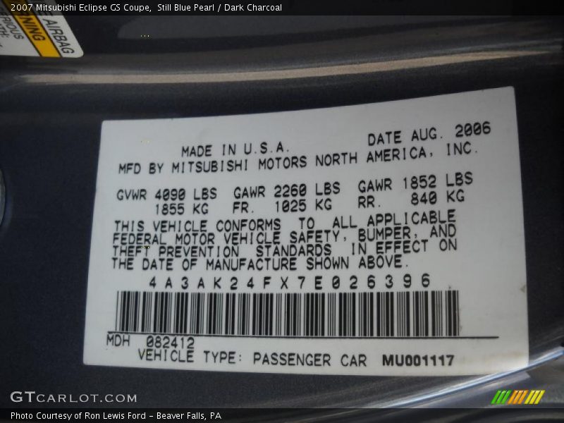 Still Blue Pearl / Dark Charcoal 2007 Mitsubishi Eclipse GS Coupe