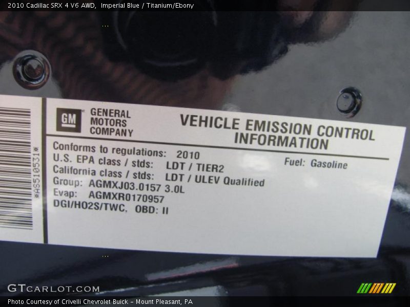 Imperial Blue / Titanium/Ebony 2010 Cadillac SRX 4 V6 AWD