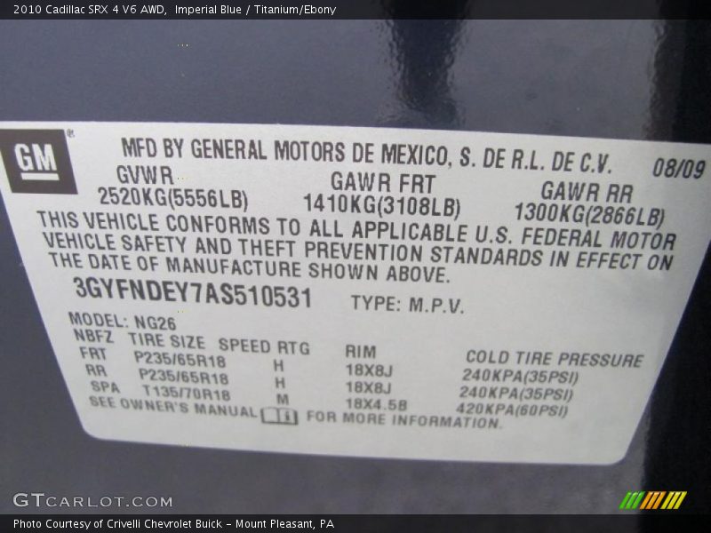 Imperial Blue / Titanium/Ebony 2010 Cadillac SRX 4 V6 AWD