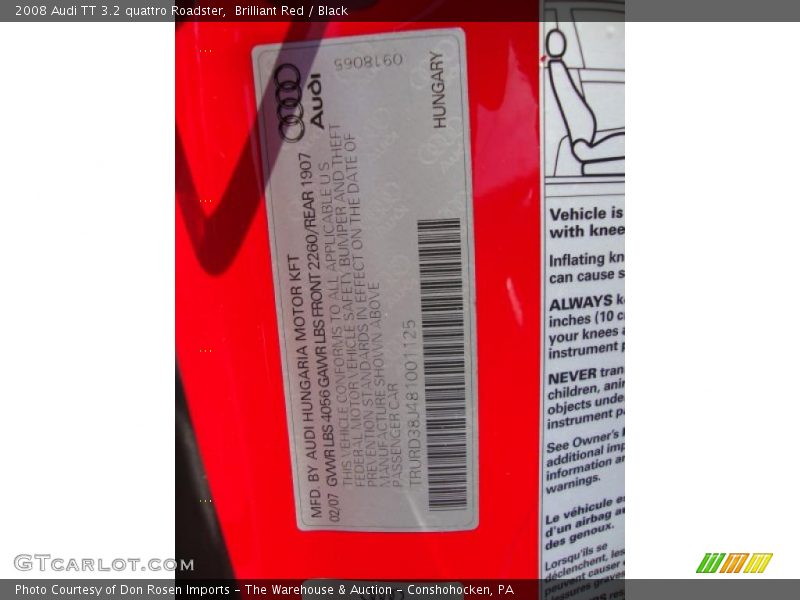 Brilliant Red / Black 2008 Audi TT 3.2 quattro Roadster
