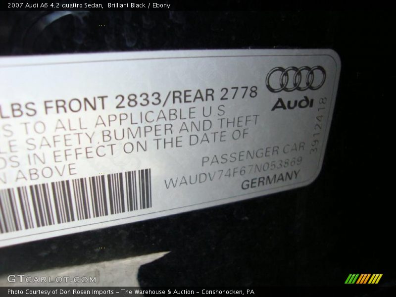 Brilliant Black / Ebony 2007 Audi A6 4.2 quattro Sedan