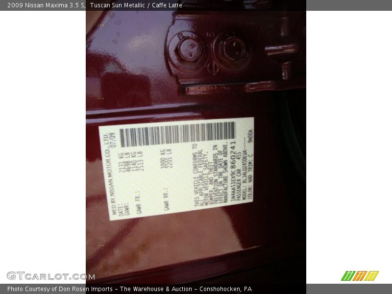 Tuscan Sun Metallic / Caffe Latte 2009 Nissan Maxima 3.5 S