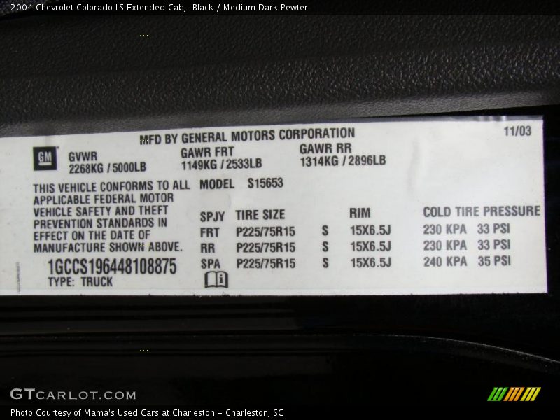 Black / Medium Dark Pewter 2004 Chevrolet Colorado LS Extended Cab