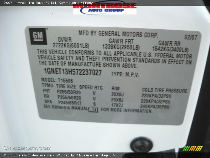 Summit White / Ebony 2007 Chevrolet TrailBlazer SS 4x4