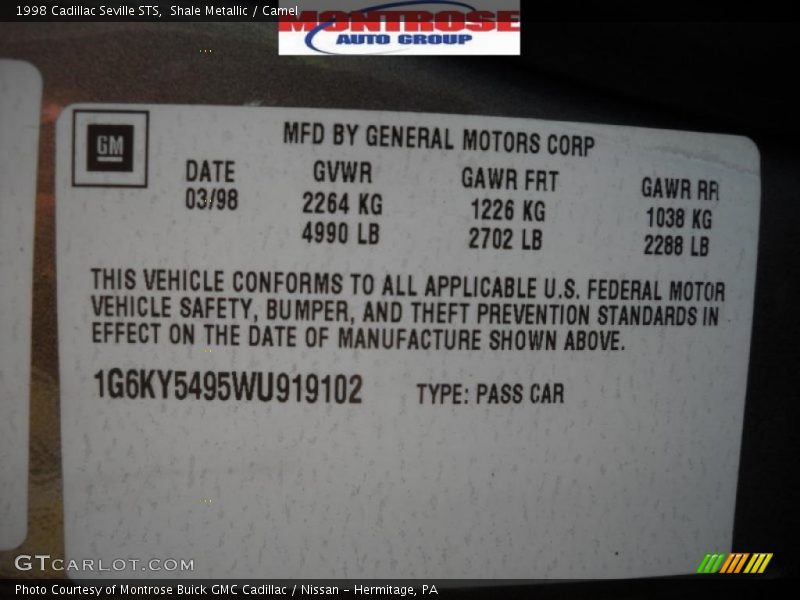 Shale Metallic / Camel 1998 Cadillac Seville STS