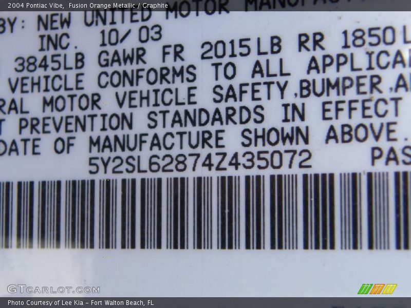 Fusion Orange Metallic / Graphite 2004 Pontiac Vibe