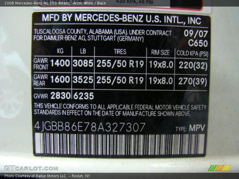 Arctic White / Black 2008 Mercedes-Benz ML 350 4Matic