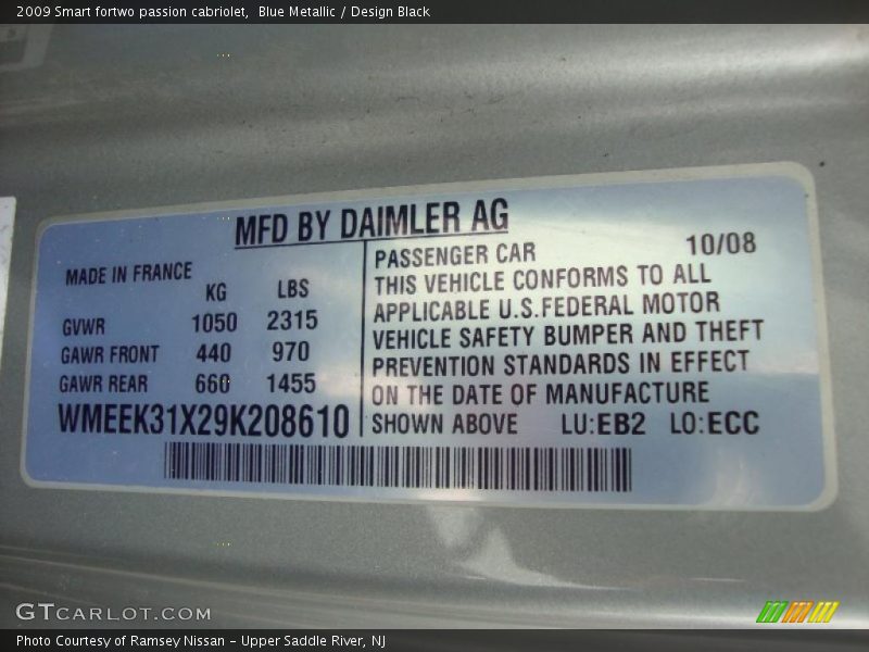 Blue Metallic / Design Black 2009 Smart fortwo passion cabriolet