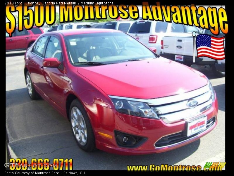Sangria Red Metallic / Medium Light Stone 2010 Ford Fusion SE
